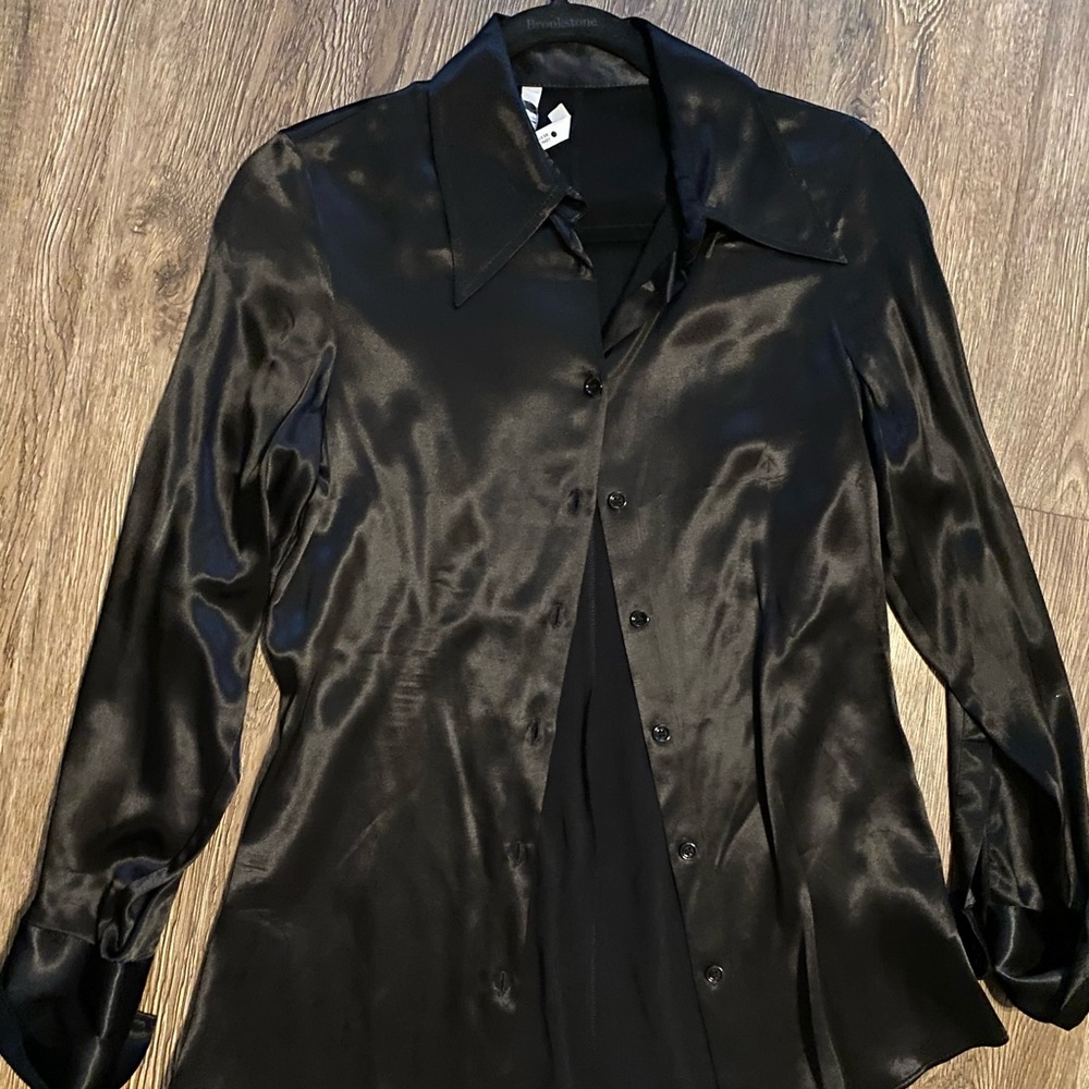 ZARA Black button up silky shirt